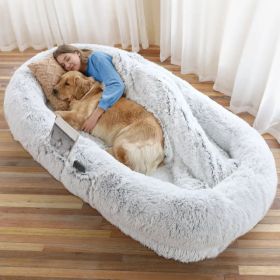 Human Dog Bed, Large Size Fits You And Pets, Washable Faux Fur Dog Bed For People Doze Off, Napping Orthopedic Dog Bed, Present Plump Pillow, Blanket,