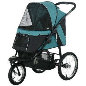 3 Wheels Pet Stroller for Small Dogs and Medium Dogs with Adjustable Canopy, Safety Tether, Storage Basket, Dark Green