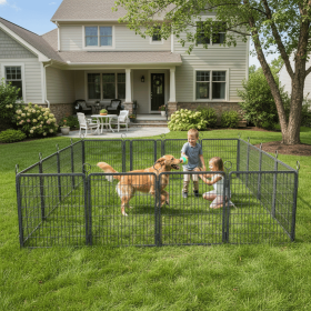 Dog Playpen Outdoor Extra Wide 16 Piece Panels Heavy Duty Dog Fence 40" Height Anti-Rust with Doors Portable for RV Camping Yard, Total 37FT, 111