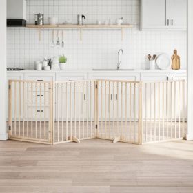 Dog Gate with Door Foldable 4 Panels 126.0 " Poplar Wood