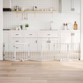 Dog Gate with Door Foldable 6 Panels White 118.1 " Poplar Wood