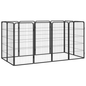 Dog Playpen Black Powder-coated Steel Large Height-Adjustable
