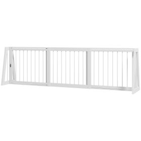 28"-75" Freestanding Wooden Pet Gate with Support Feet & Non-Slip Mats for Indoor, Stairway, Doorway, White